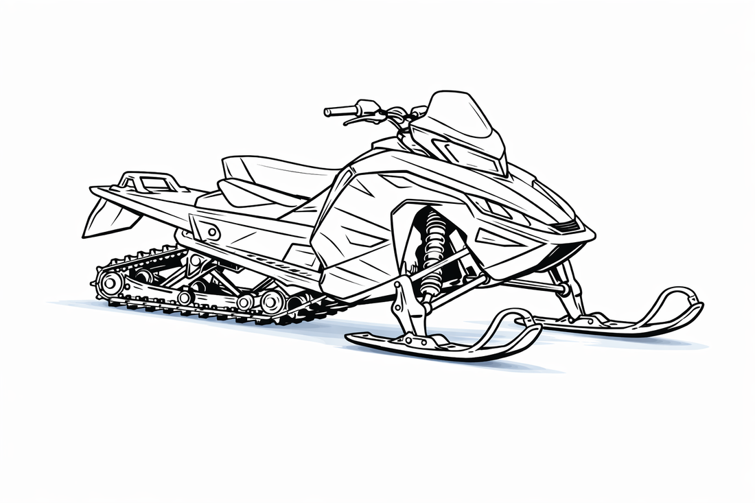 Line drawing of a snowmobile on a white background