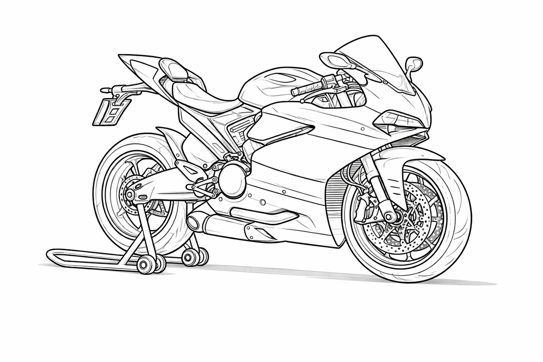 Line drawing of a motorcycle on a white background